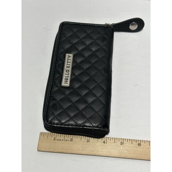 Hello Kitty Sanrio Black Wallet Red Lining HK Print Quilted Ladies Logo Zip Pull - Picture 9 of 9